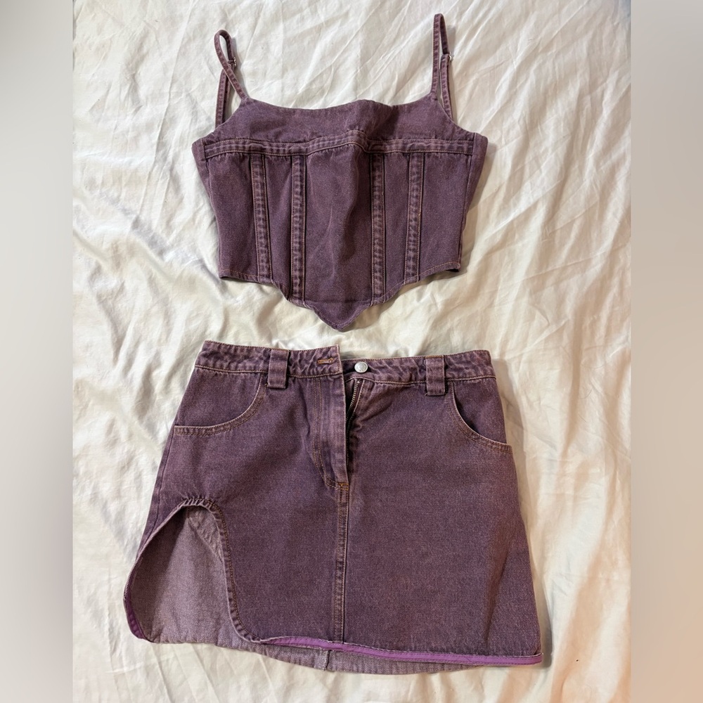 By.Dylan revolve two piece set Asymmetrical Purple Denim Skirt